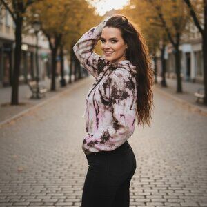 So Nikki Tie-Dye Hoodie ✦ Pink Brown Cotton Blend ✦ Drawstring Hood Casual Layer